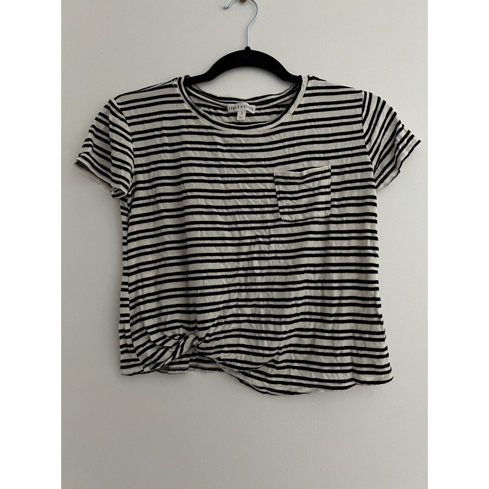 Girls Crown of Hearts Black and White Striped Round Neck T-Shirt Size Medium
